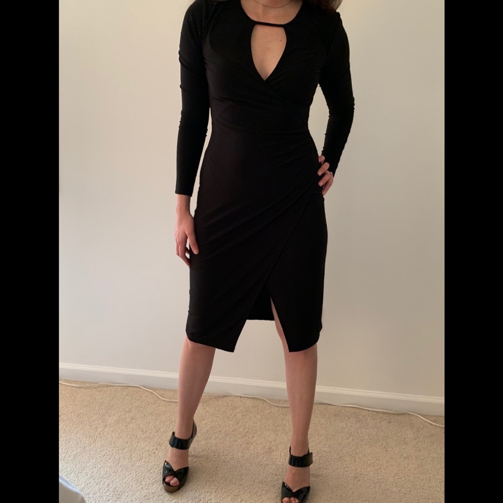 Black Long-sleeve Leith Dress with keyhole